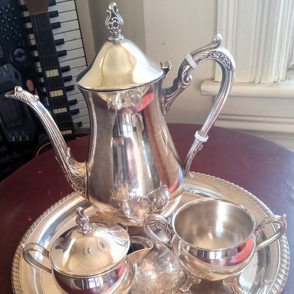 Vintage Kent Silversmiths Silverplate Coffee / Tea Set W/ Tray - Baroque - Picture 1 of 16